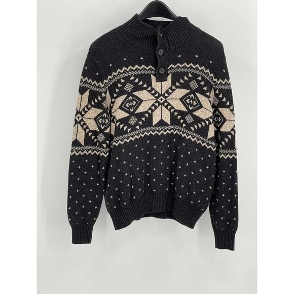 American Eagle Outfitters Other - American Eagle Sweater Men’s Medium Mock Neck Fair Isle Charcoal Gray Holiday